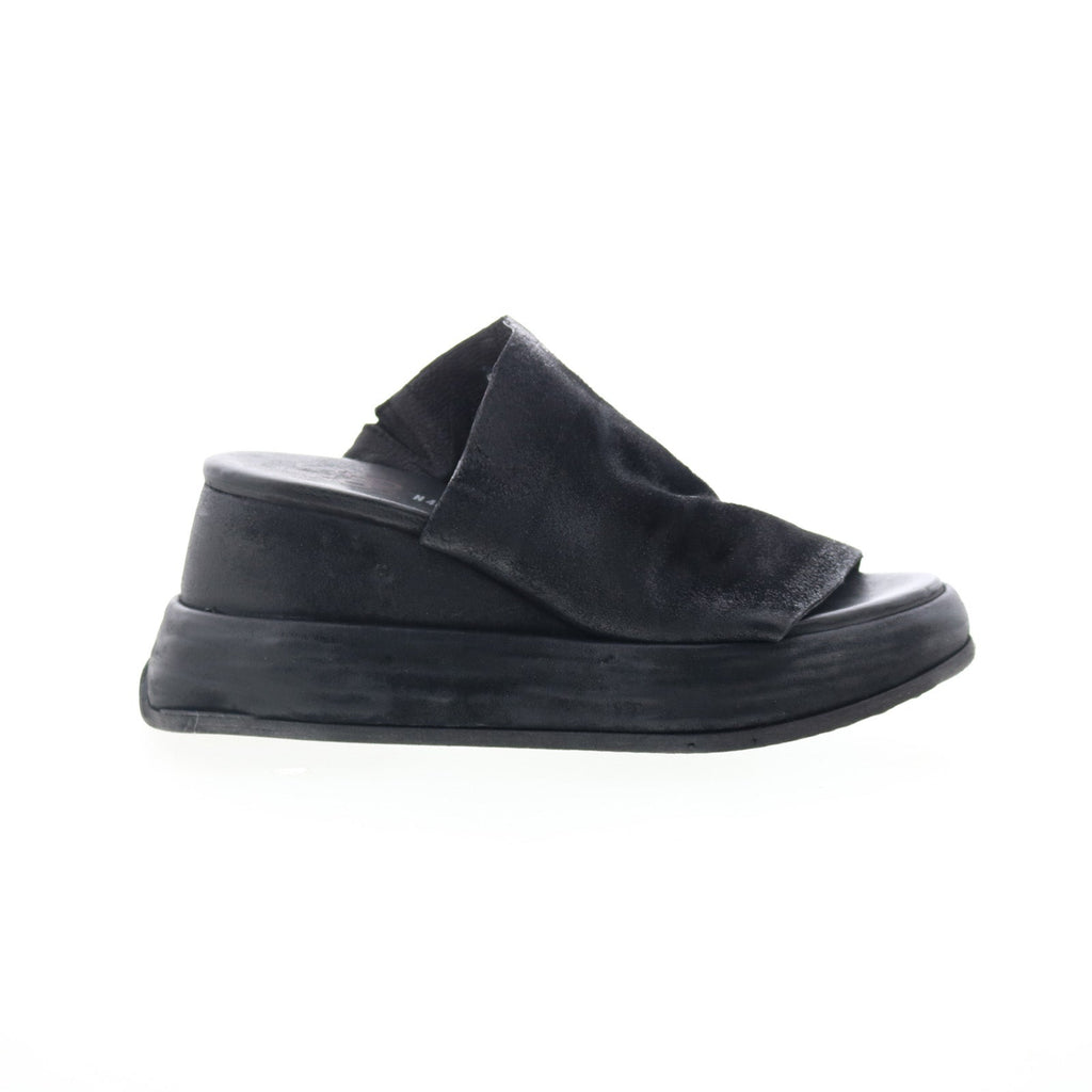 Rafe Womens Black Leather Slip On Platform Sandals Shoes