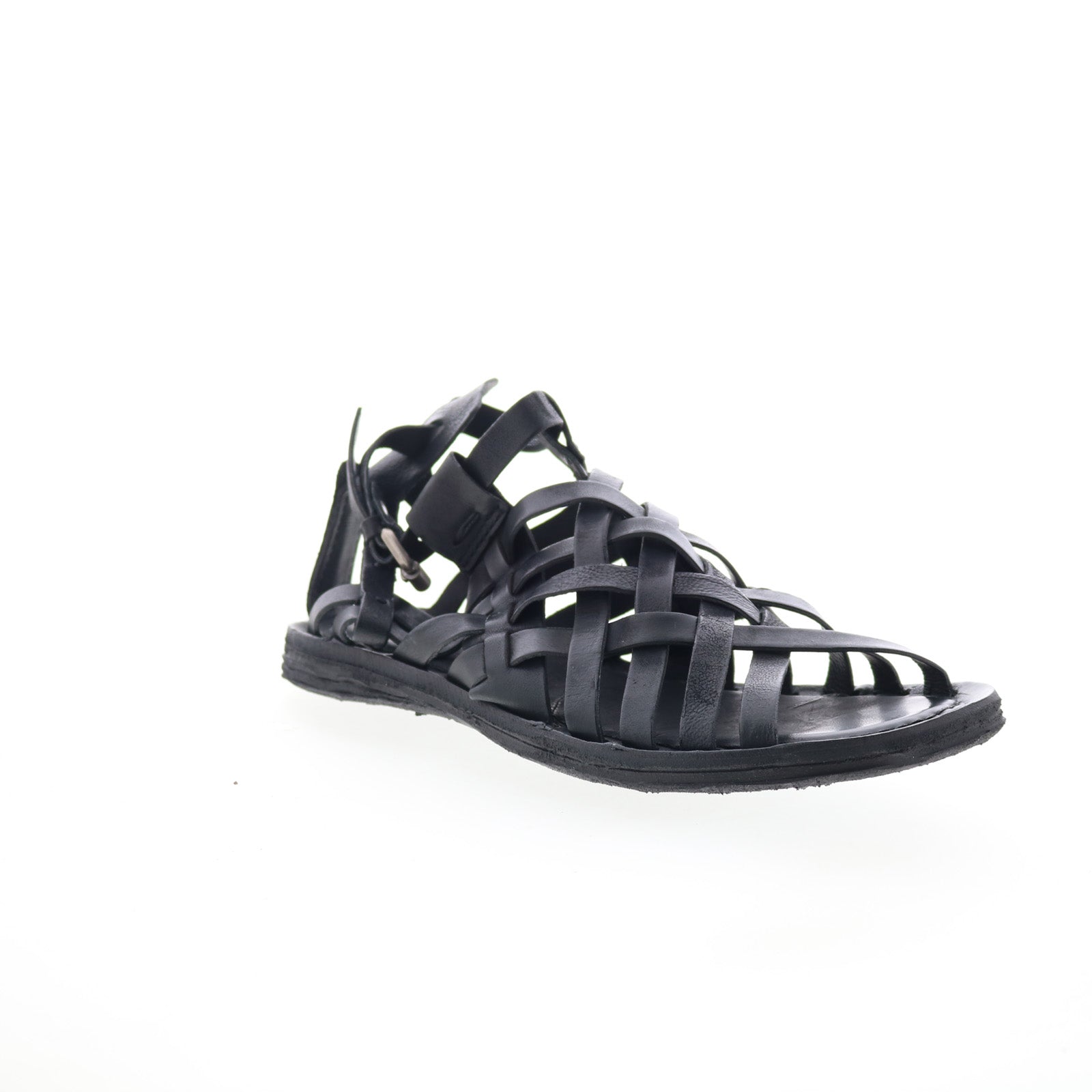 Ralston Womens Black Leather Hook & Loop Strap Sandals Shoes