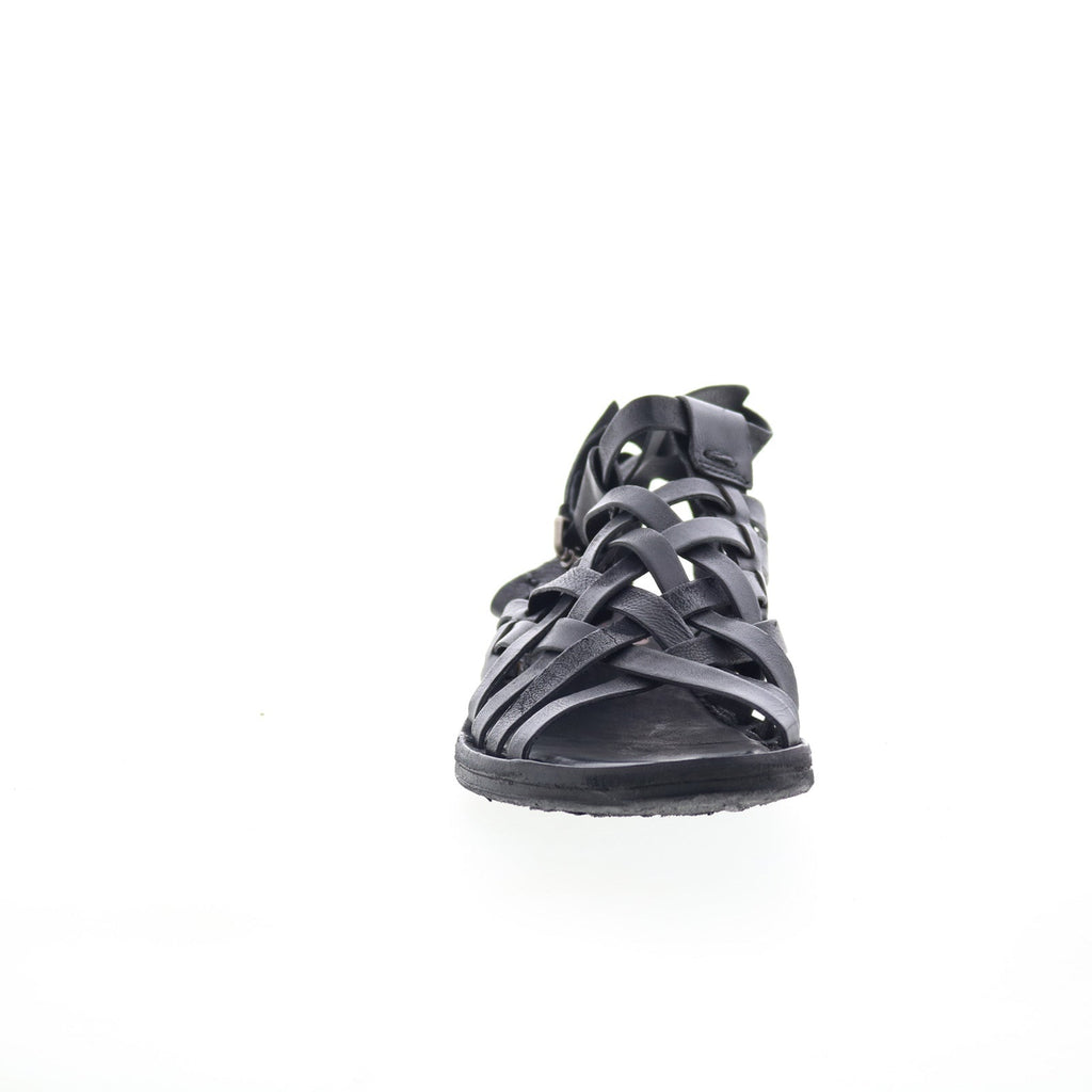 Ralston Womens Black Leather Hook & Loop Strap Sandals Shoes