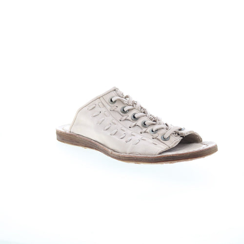 Regis Womens Beige Leather Slip On Slides Sandals Shoes