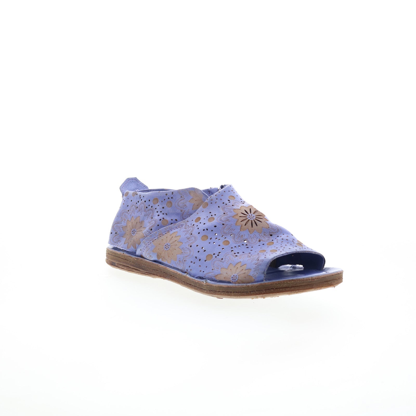 Reiley Floral Womens Purple Leather Slip On Mule Flats Shoes