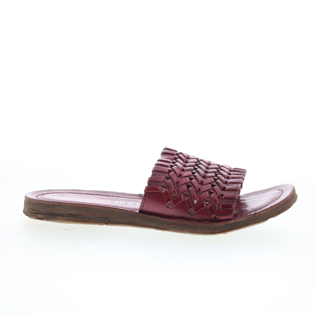Rex Womens Burgundy Leather Slip On Slides Sandals Shoes