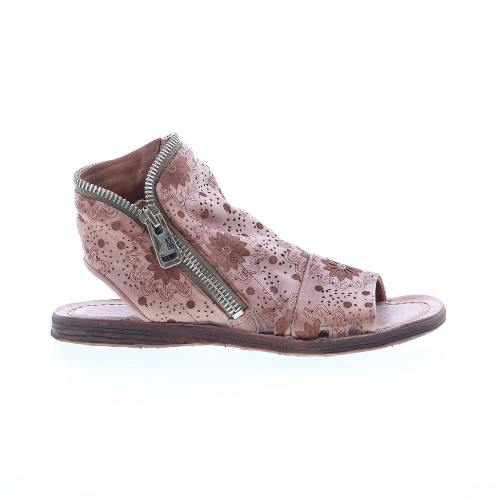 Ritchie Floral Womens Brown Leather Zipper Mule Flats Shoes