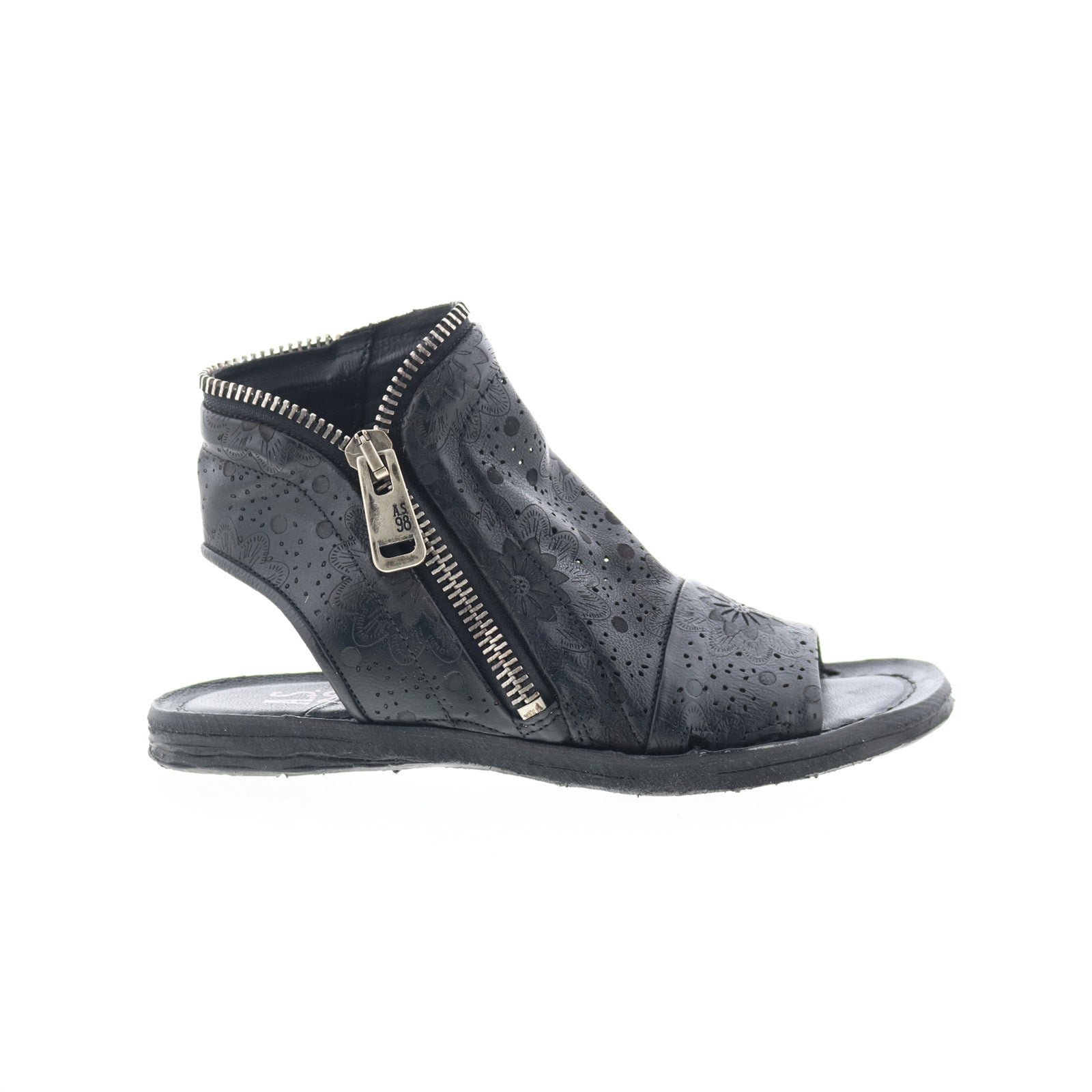 Ritchie Floral Womens Black Leather Zipper Mule Flats Shoes