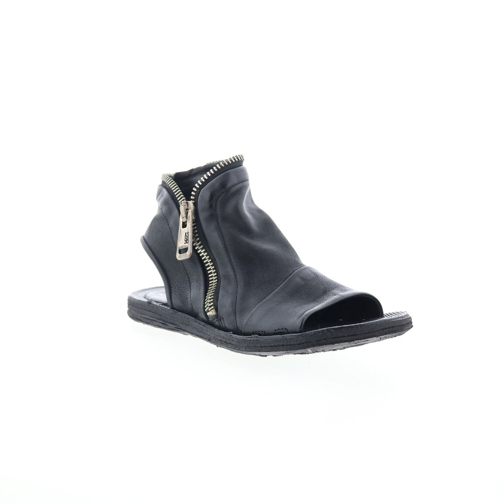 Ritchie Womens Black Leather Zipper Mule Flats Shoes