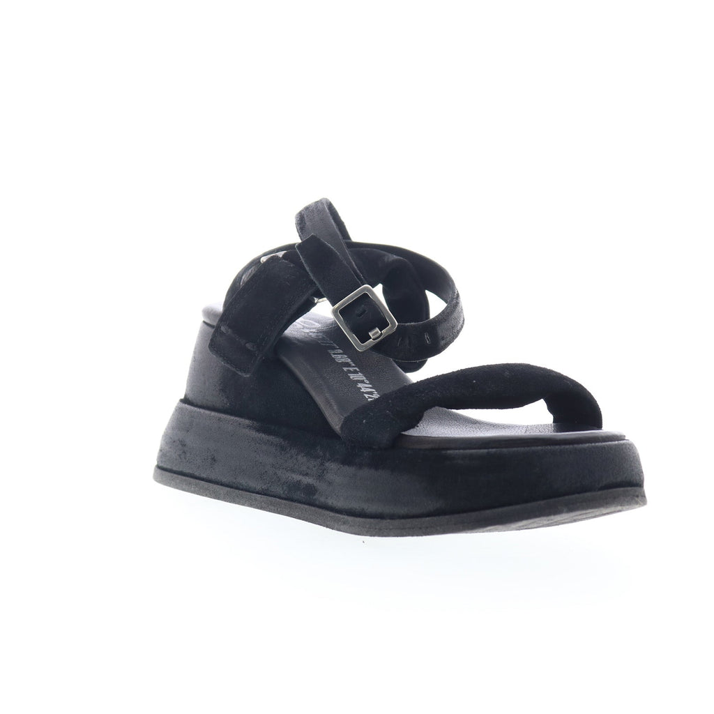 Rooney Womens Black Leather Hook & Loop Platform Sandals Shoes