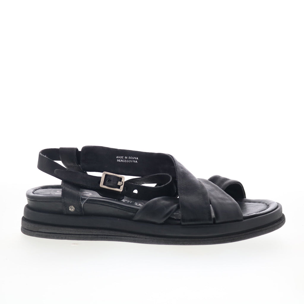 Salvie Womens Black Leather Hook & Loop Strap Sandals Shoes