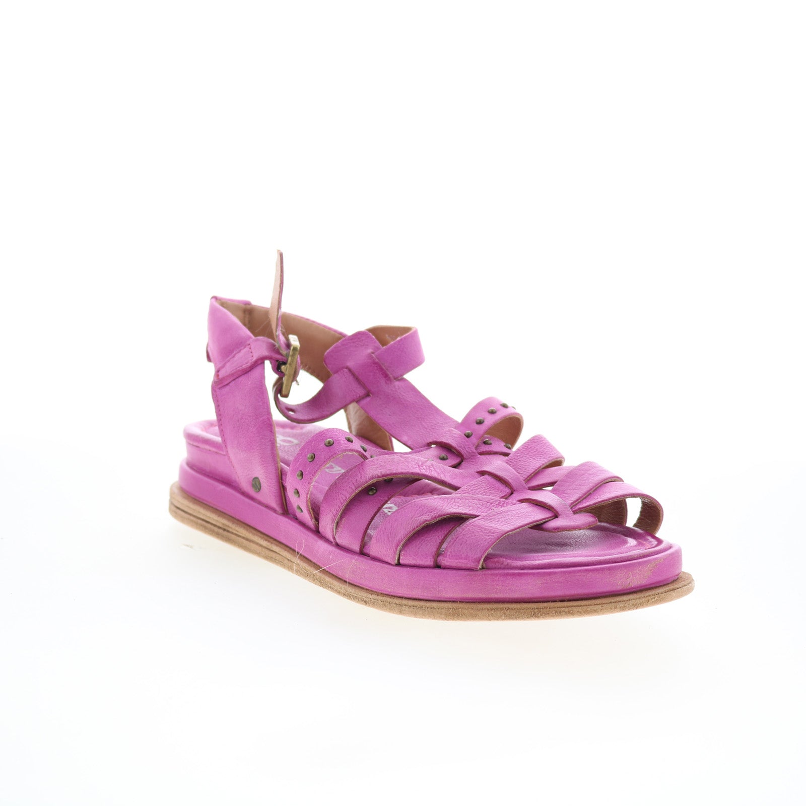 Satchel Womens Purple Leather Hook & Loop Strap Sandals Shoes