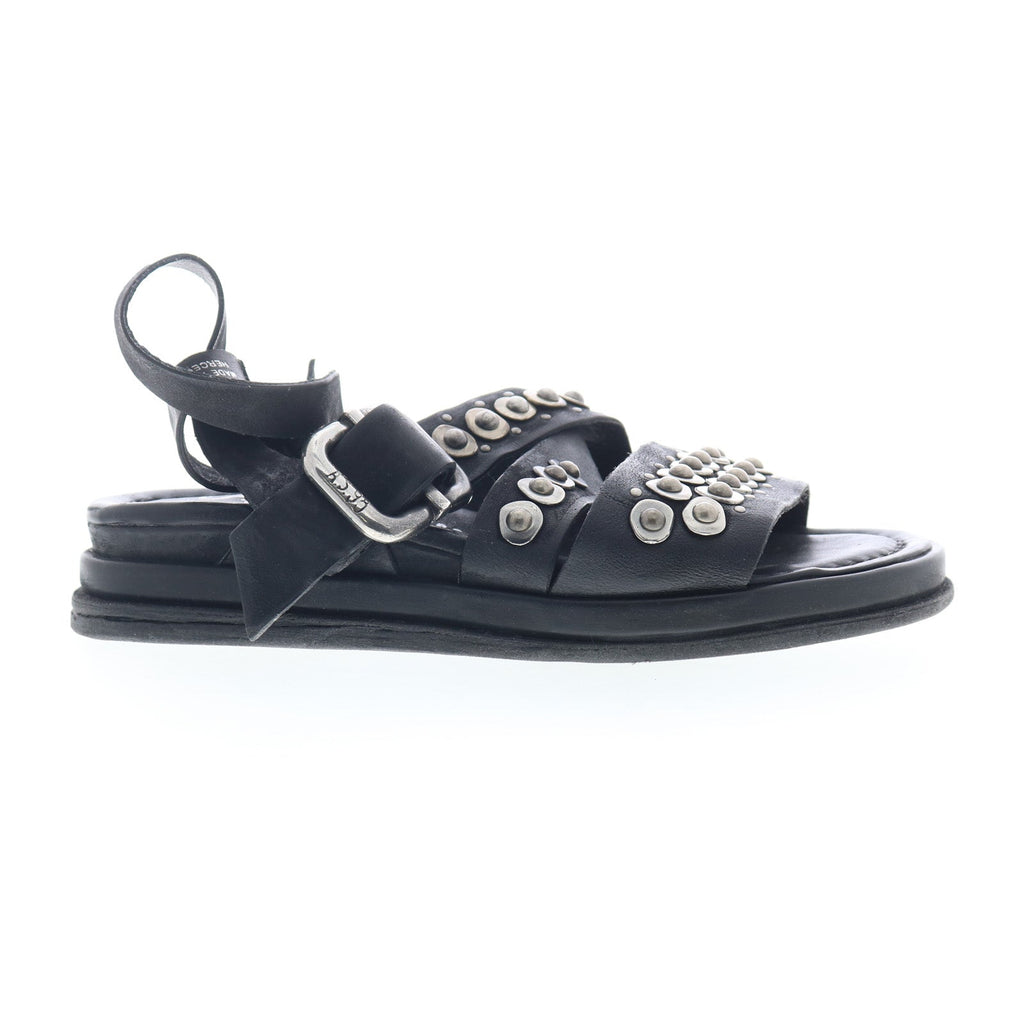 Schneider Womens Black Leather Hook & Loop Strap Sandals Shoes