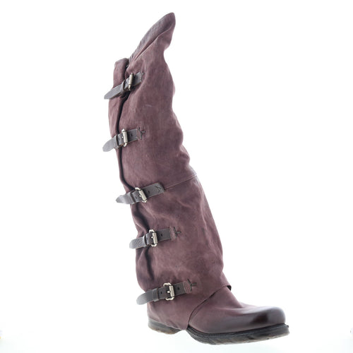 Shaylynn Womens Burgundy Leather Hook & Loop Knee High Boots