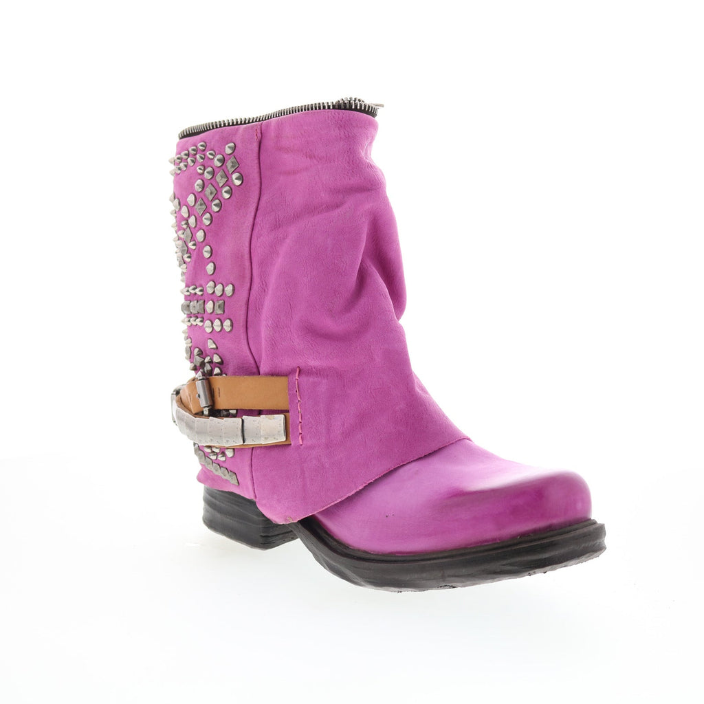Sid Womens Purple Leather Zipper Casual Dress Boots