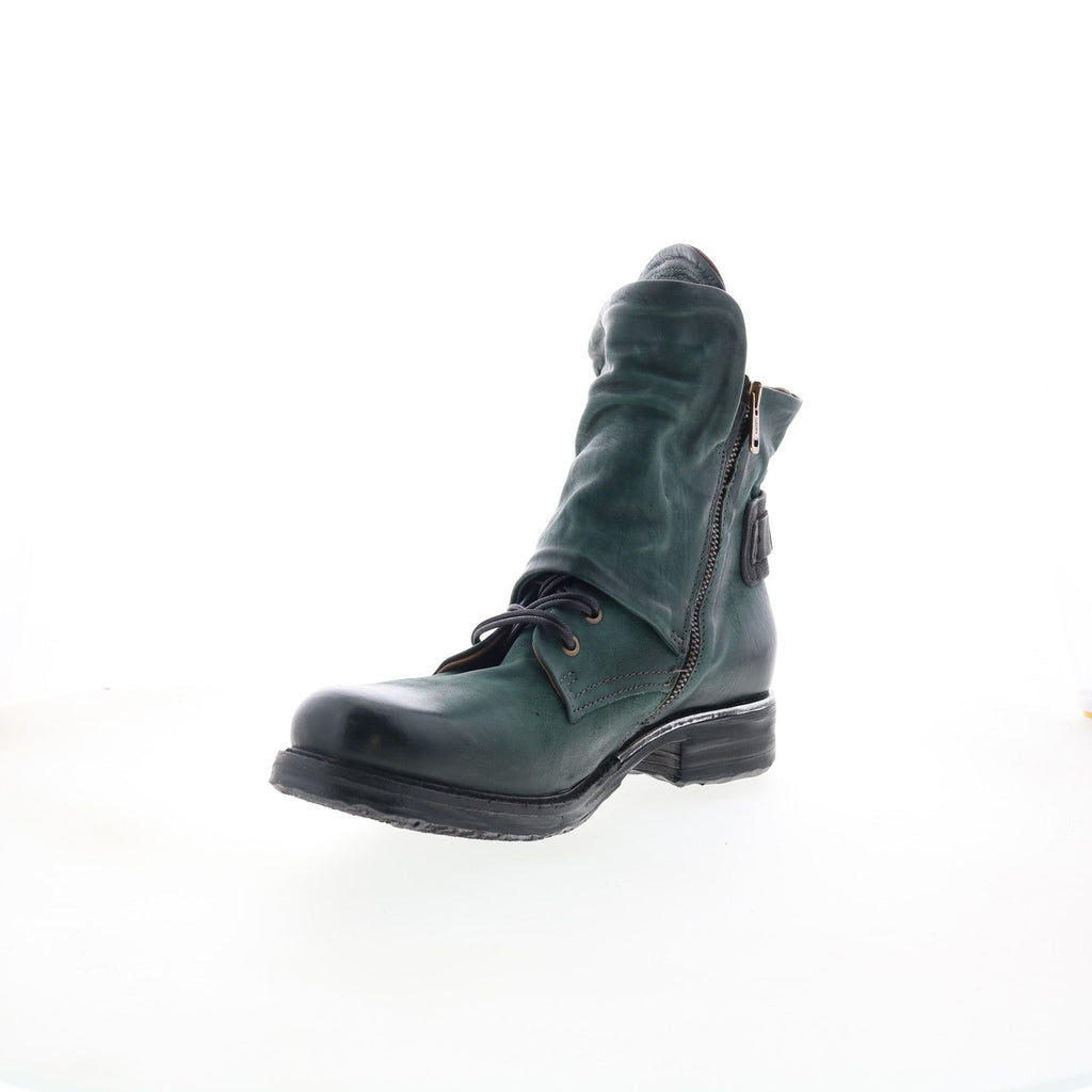 Simon Womens Green Leather Zipper Casual Dress Boots