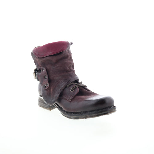 Simon Womens Burgundy Leather Zipper Casual Dress Boots