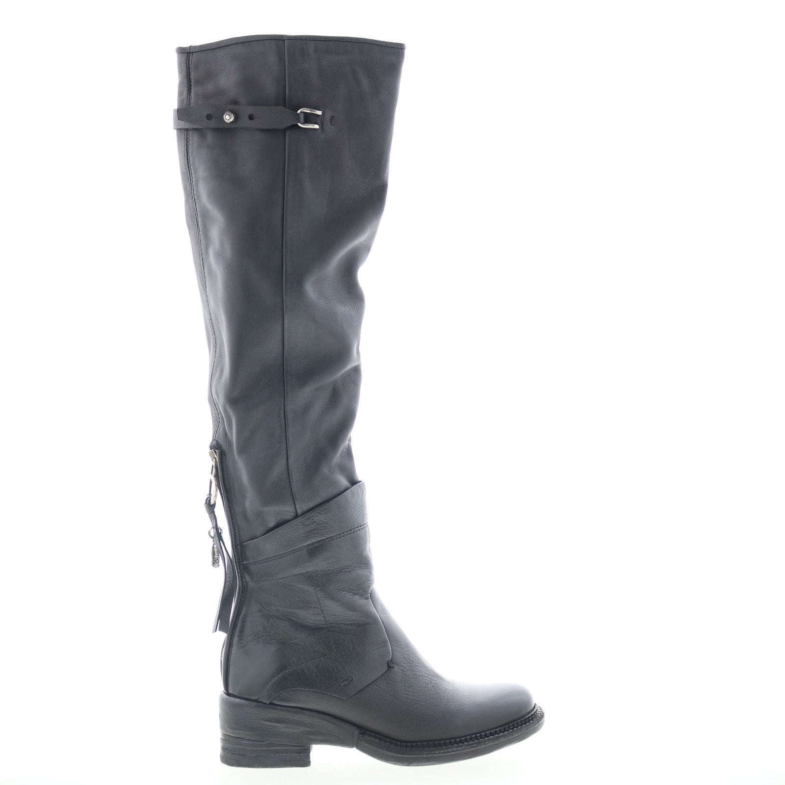 Steed Womens Black Leather Zipper Knee High Boots