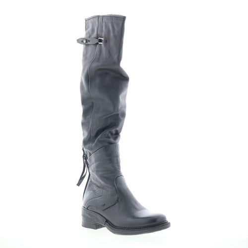 Steed Womens Black Leather Zipper Knee High Boots