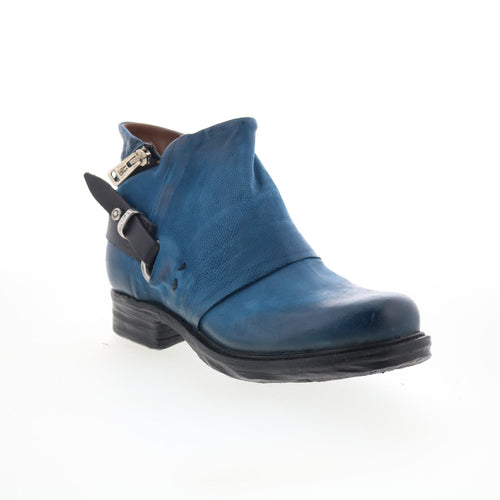 Steve Womens Blue Leather Zipper Ankle & Booties Boots