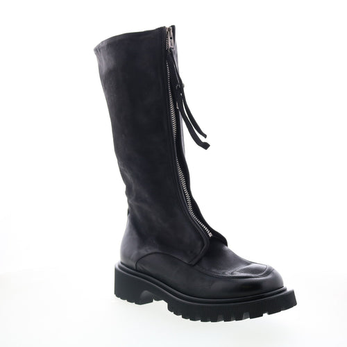 Tayton Womens Black Leather Zipper Knee High Boots