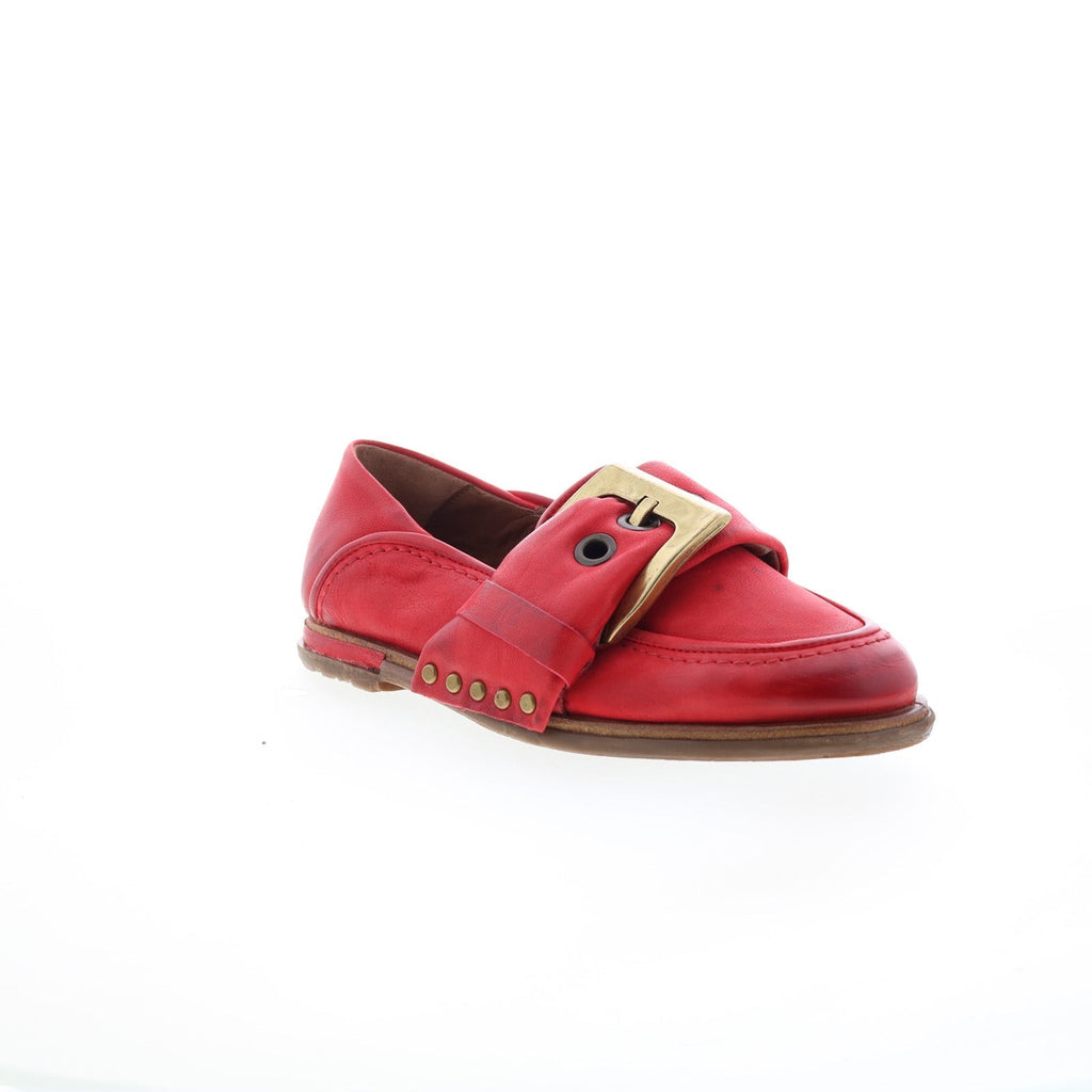 Thaine Womens Red Leather Hook & Loop Loafer Flats Shoes