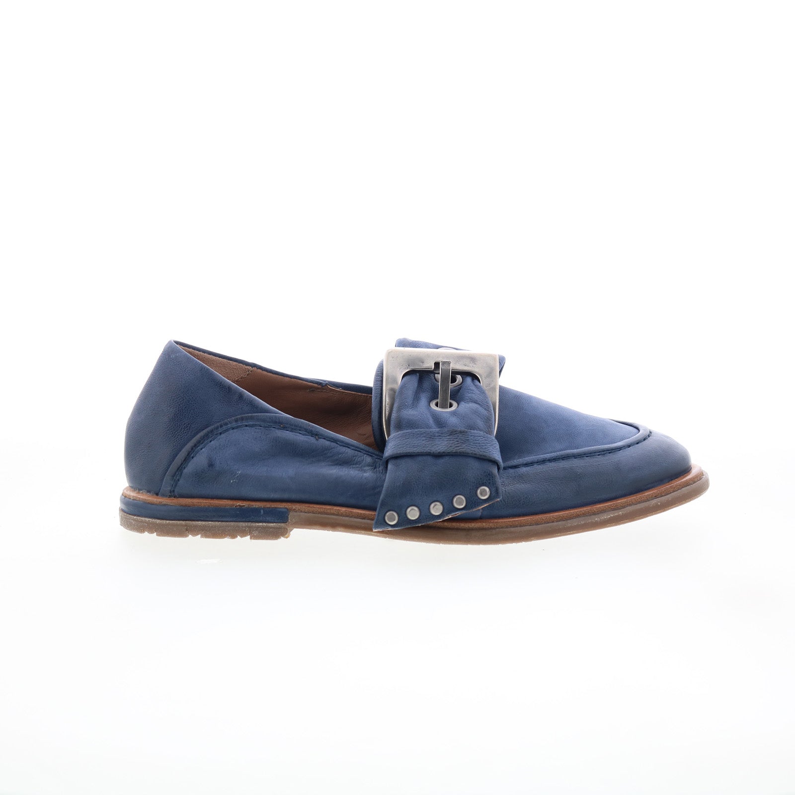Thaine Womens Blue Leather Hook & Loop Loafer Flats Shoes