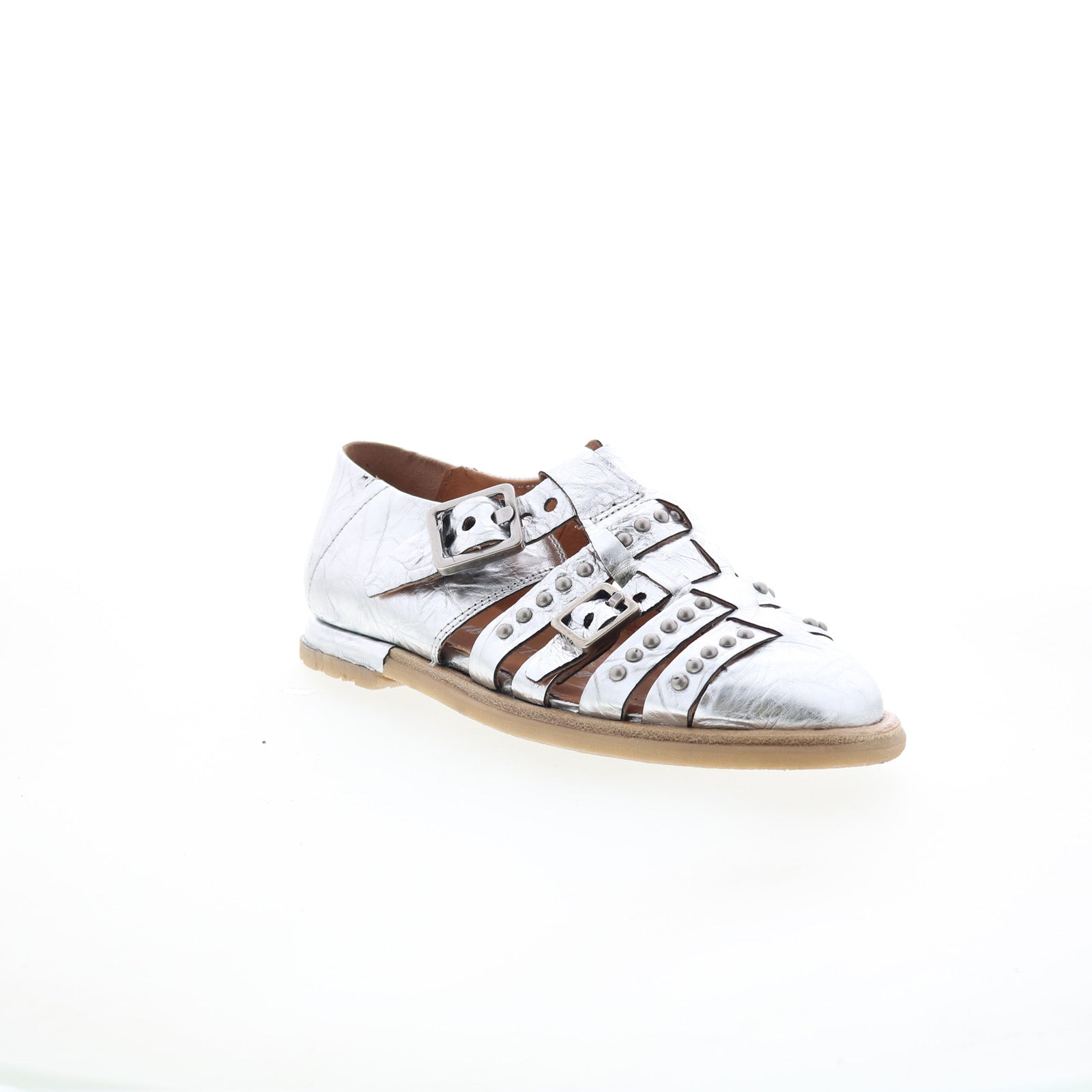 Thorpe Womens Silver Leather Hook & Loop Loafer Flats Shoes