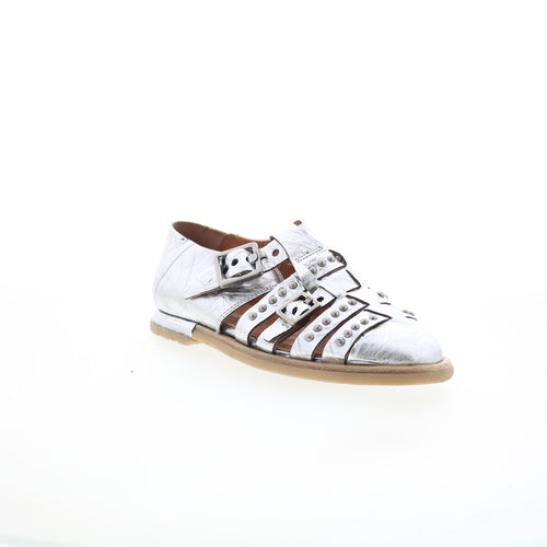 Thorpe Womens Silver Leather Hook & Loop Loafer Flats Shoes