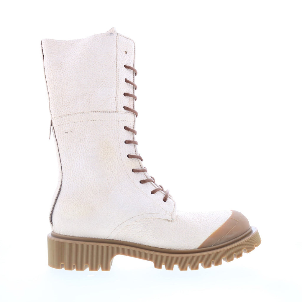 Trevy Womens Beige Leather Zipper Casual Dress Boots