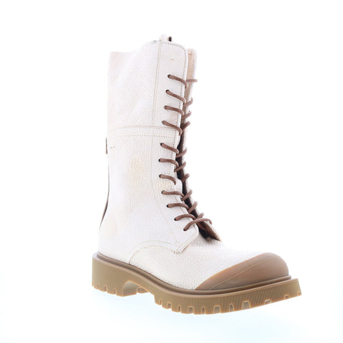 Trevy Womens Beige Leather Zipper Casual Dress Boots