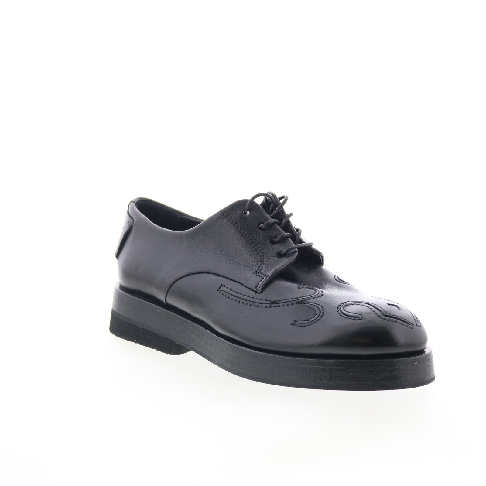 Tylor Womens Black Leather Lace Up Oxford Flats Shoes