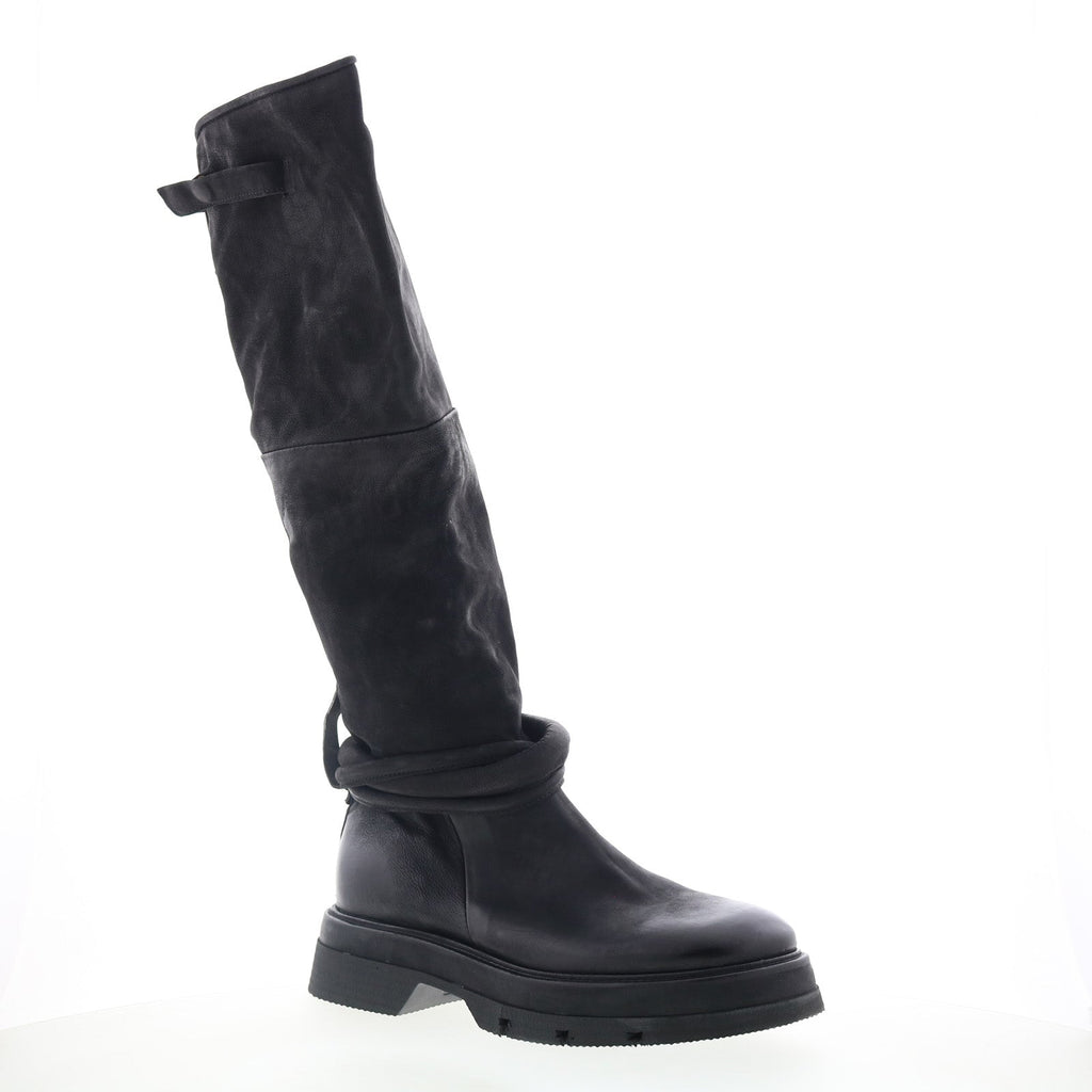 Vick Womens Black Leather Zipper Knee High Boots