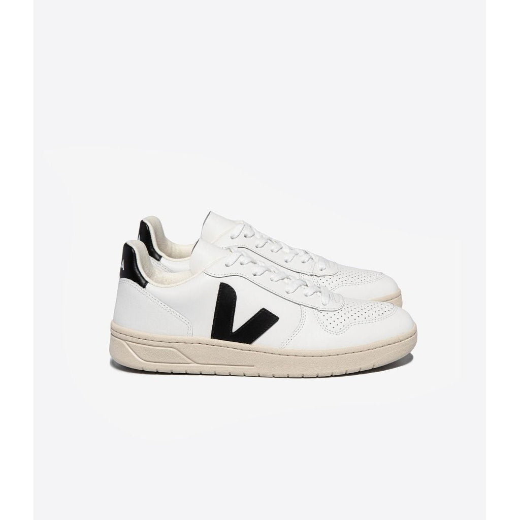 Women's V-10 Leather Sneaker in White Black